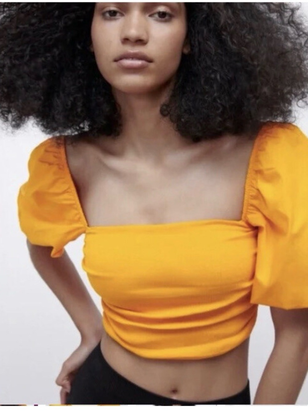 Zara Puff-Sleeve Square Neck Crop Top - Bright Orange